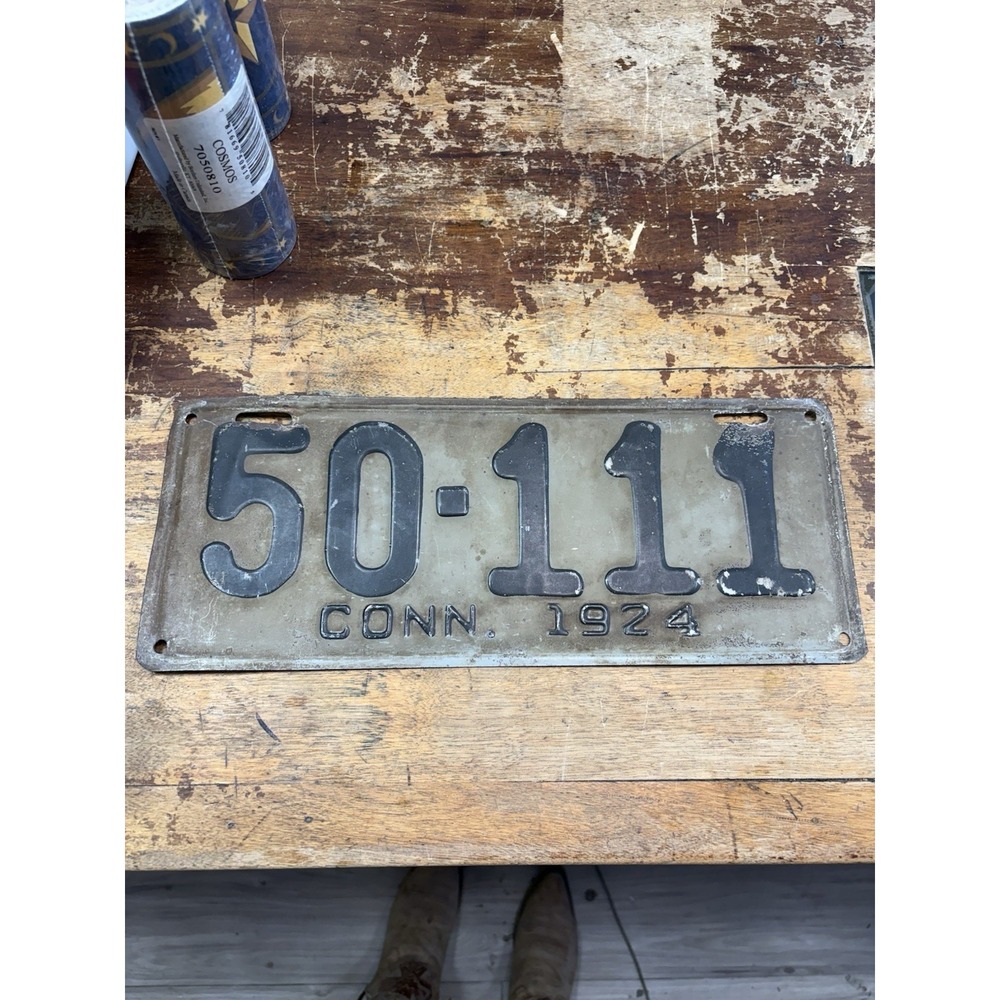 1924 Error Vintage 50•111 Connecticut License Plate Tag Garage Collectibles